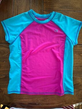 OP Girls Pink and Teal Short Sleeve Rashguard